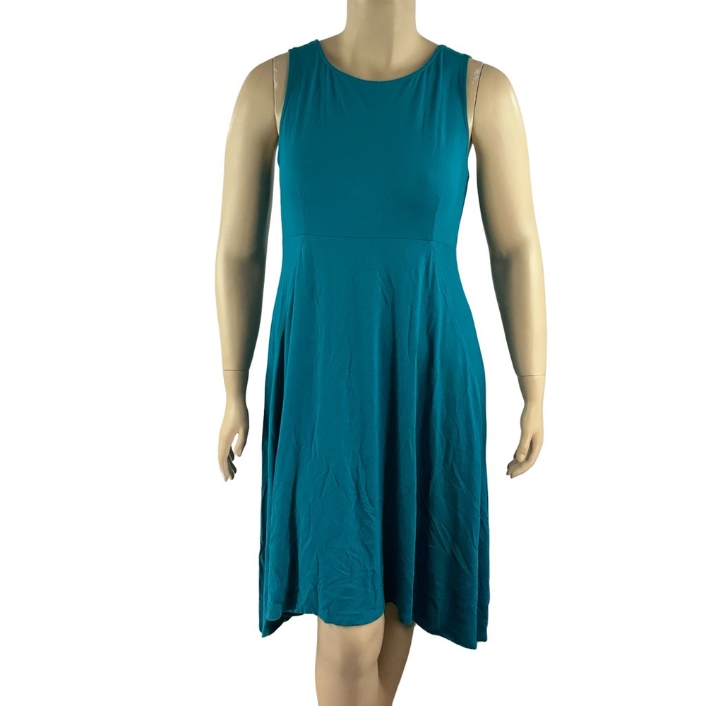 Eileen Fisher Sleeveless Jersey Dress Teal Blue Fit and Flare Size L
